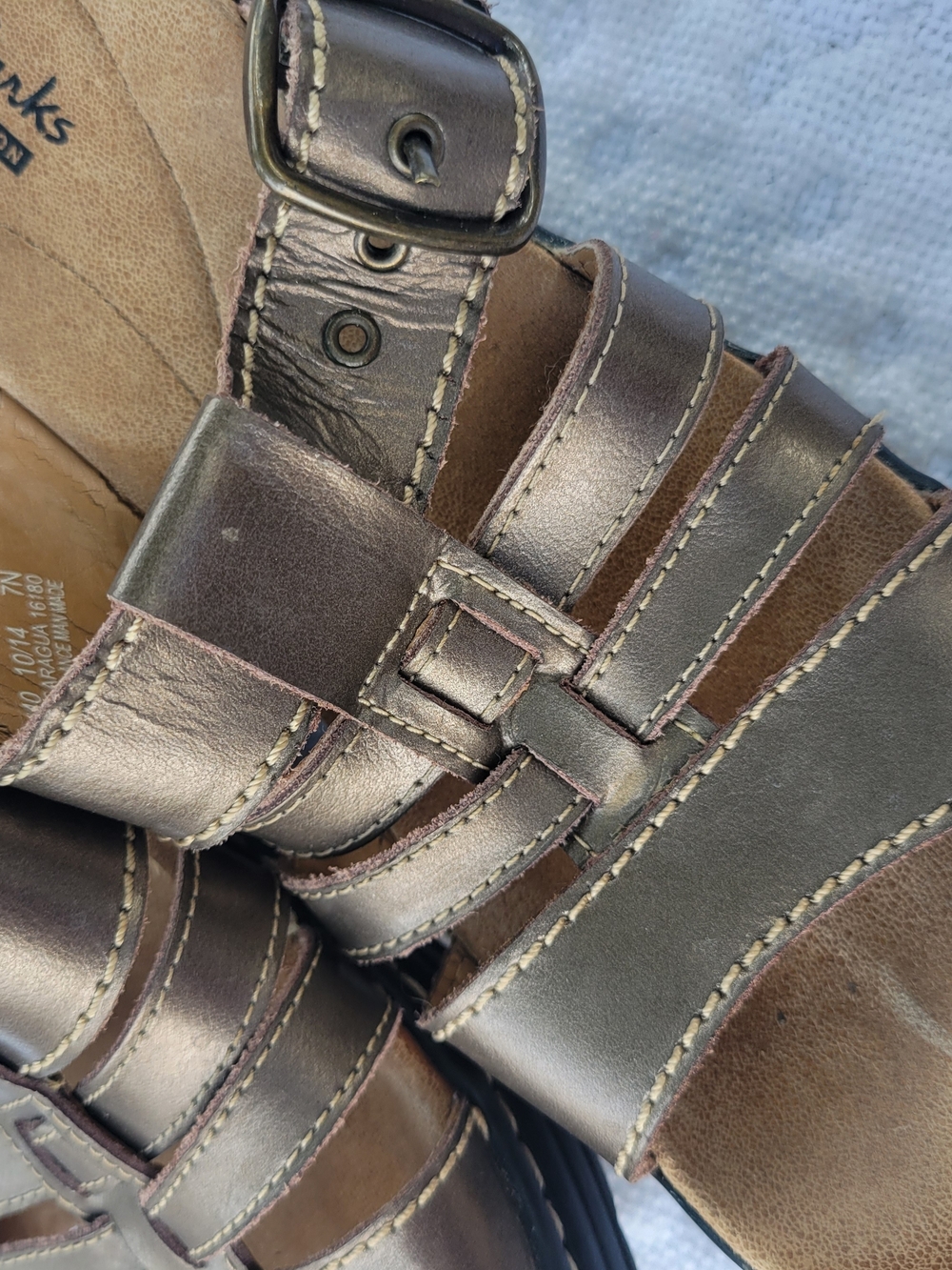 CLARKS Metallic Bronze Leather slip-on sandals 7.5